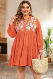 Plus Size Embroidered Tiered Ruffle Dress