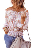 Off The Shoulder Puff Sleeve Ruffled Floral Print Blouse