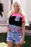 Leopard Print Color Block Textured T-shirt