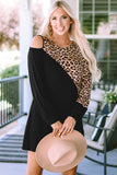 Asymmetric Cold Shoulder Leopard Colorblock Mini Dress