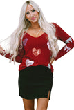 Red Solid Color Patchwork Long Sleeve Top