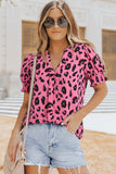 Leopard Notch Neck Bubble Sleeve Blouse