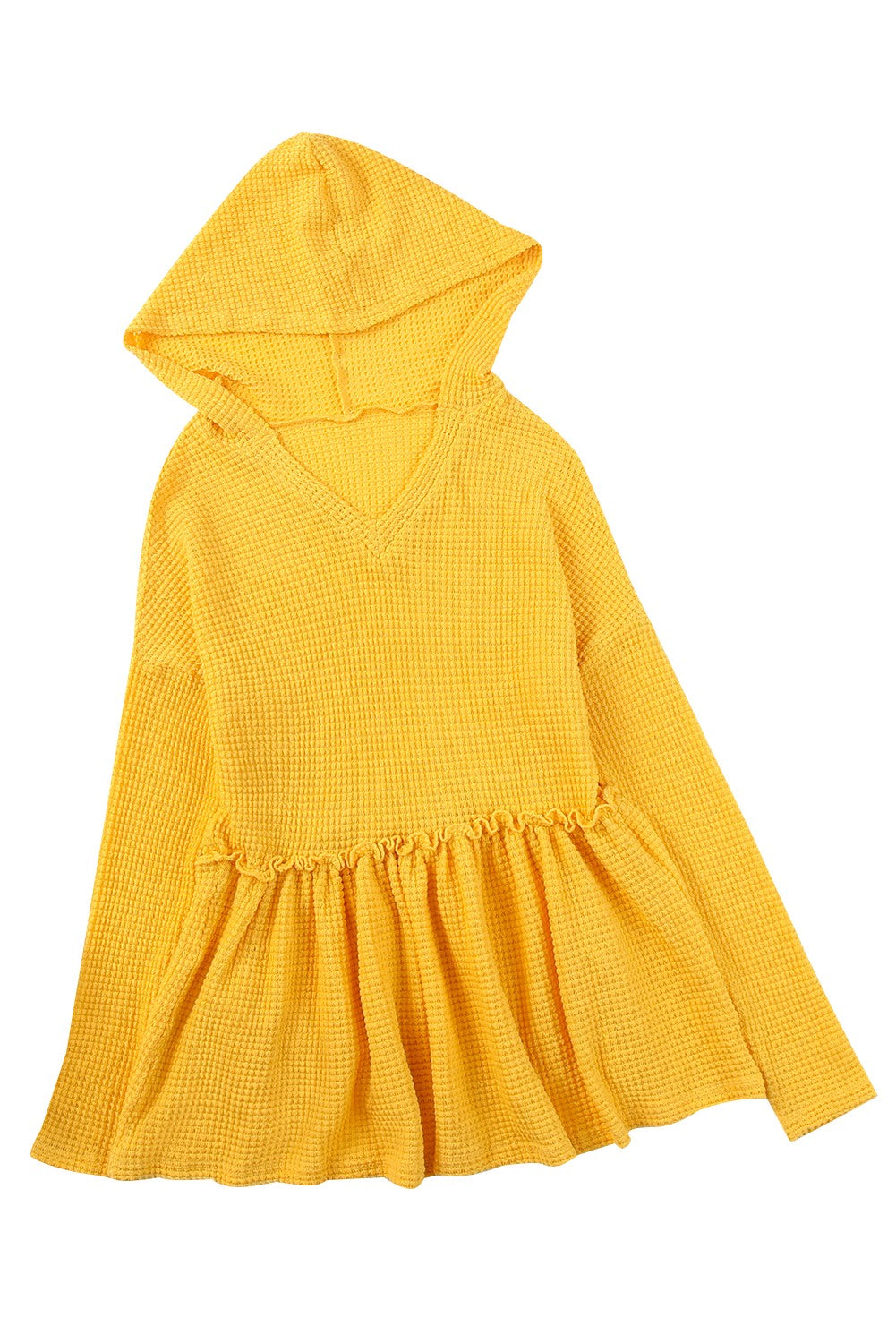 V Neck Drop Shoulder Hooded Flowy Top with Frill