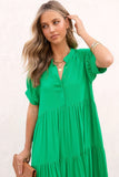 Notch V Neck Bubble Sleeve Tiered Maxi Dress