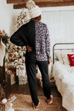 Contrast Leopard Long Sleeve Pullover and Joggers Outfit