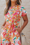 Multicolor Knotted Short Sleeve V Neck Floral Dress