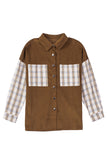 Plaid Patchwork Corduroy Shirt Jacket with Pocket