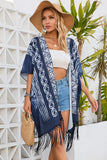 Tie Dye Short Sleeves Tassels Kimono