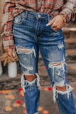 Blue Vintage Distressed Boyfriend Ripped Jeans