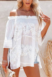 White Off The Shoulder Flare Sleeve Crochet Tunic