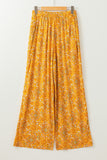 Yellow Bohemian Floral Print Pocketed Wide Leg Pants