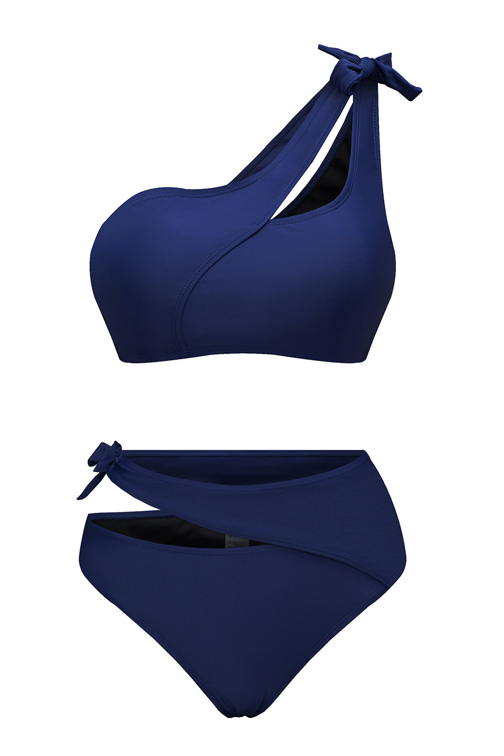 Asymmetric Cutout Knotted High Waist Swimsuit