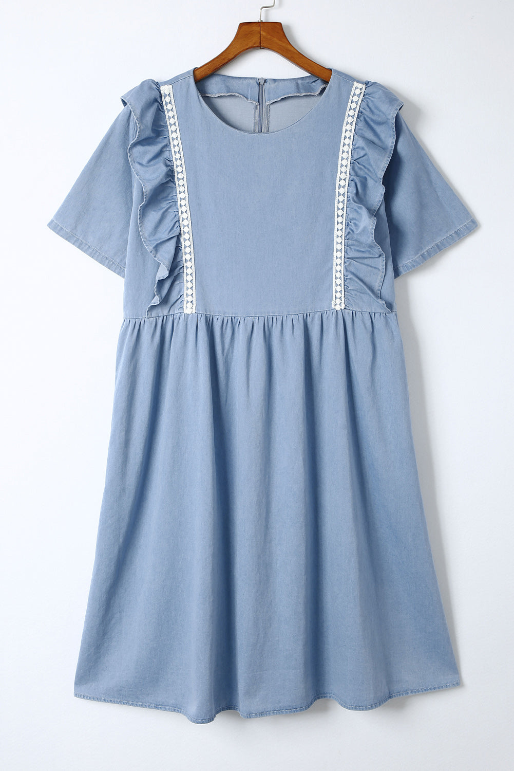 Robe midi en chambray à volants bleu ciel