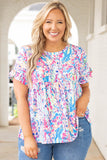 Printed Wide Neck Thumbhole Sleeve Henley Top