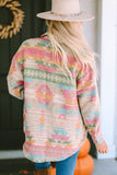 Multicolor Plus Size Flap Pockets Aztec Print Jacket