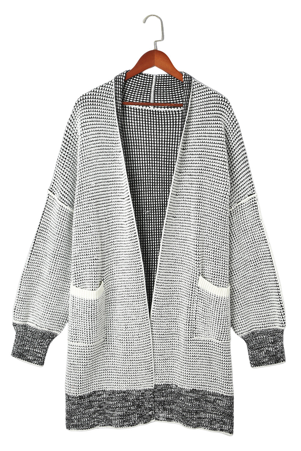 Gray Textured Knit Pocketed Duster Cardigan