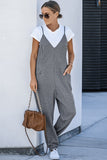 Textured Sleeveless V-Neck Pocketed Casual Jumpsuit