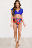 Floral Ruffled Hem High Waist Bikini Set