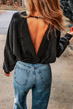 Green Acid Wash V-shape Open Back Sweatshirt