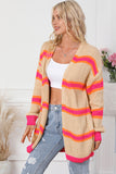 Stripe Printed Ribbed Long Knitted Cardigan