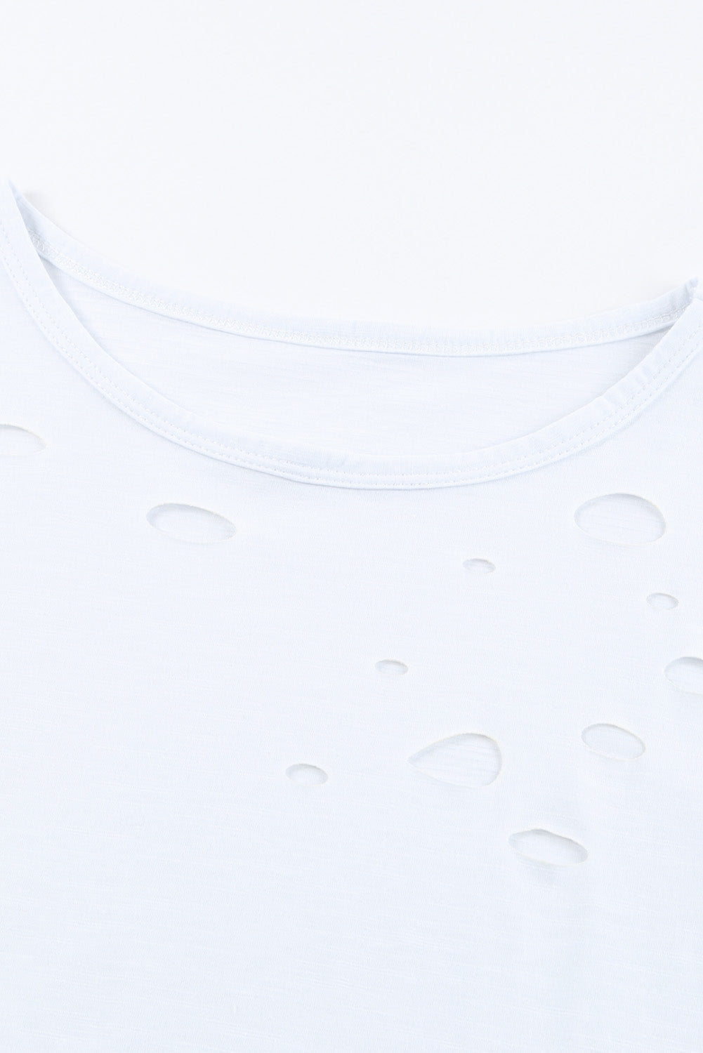 White Holes Crew Neck Cotton Mixed T-shirt