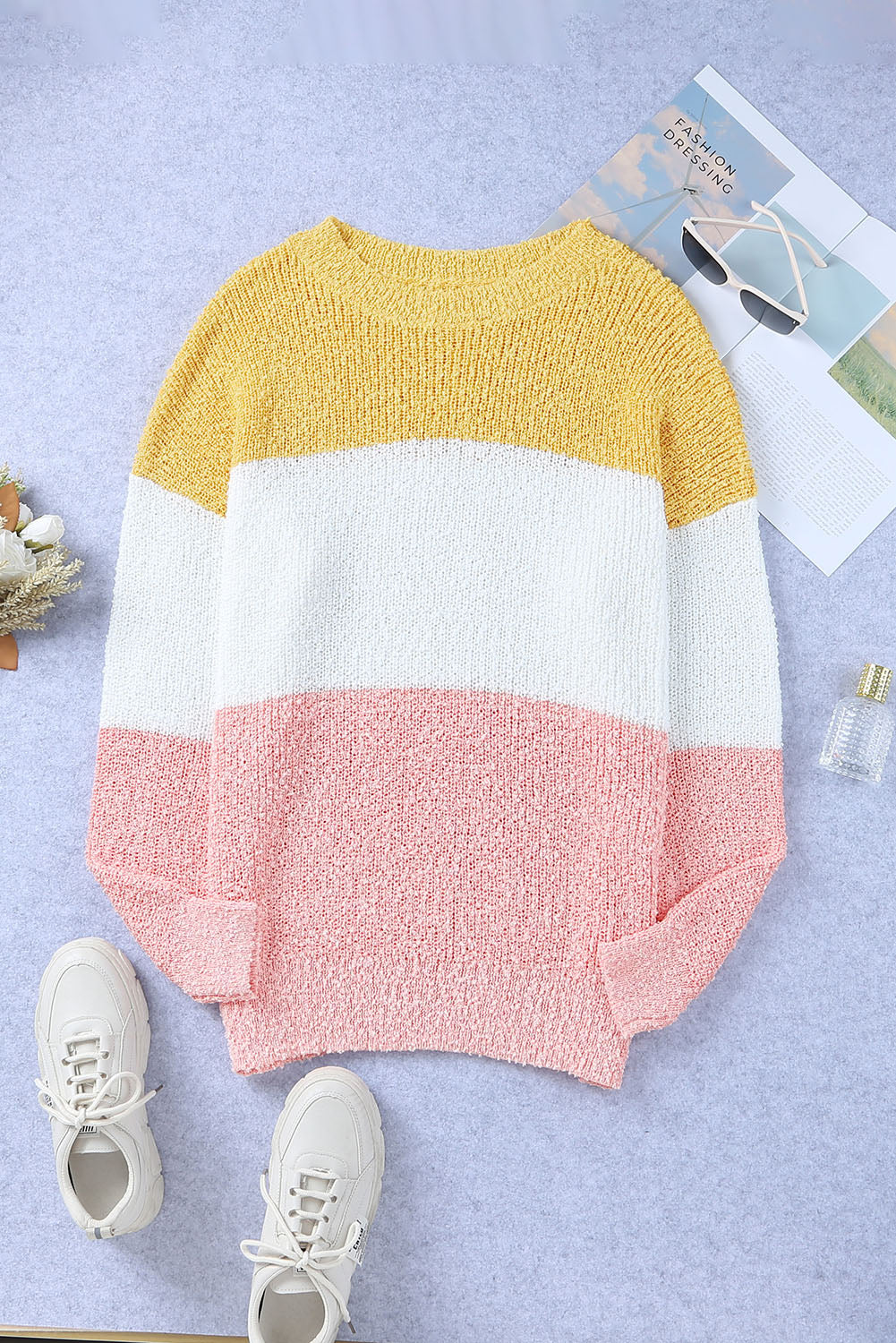 Pull Jaune Colorblock à Manches Bulles Grande Taille