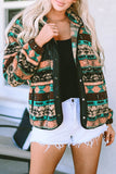 Western Colorblock Snap Buttoned Sherpa Jacket