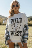 WILD WEST Steer Skull Graphic Ribbed Sweatshirt