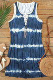 Tie Dye Striped Button Notch V Neck Mini Dress