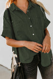 Green Turn-down Collar Short Sleeve Denim Shirt