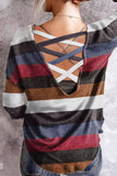 Striped Crisscross Back Long Sleeve Top