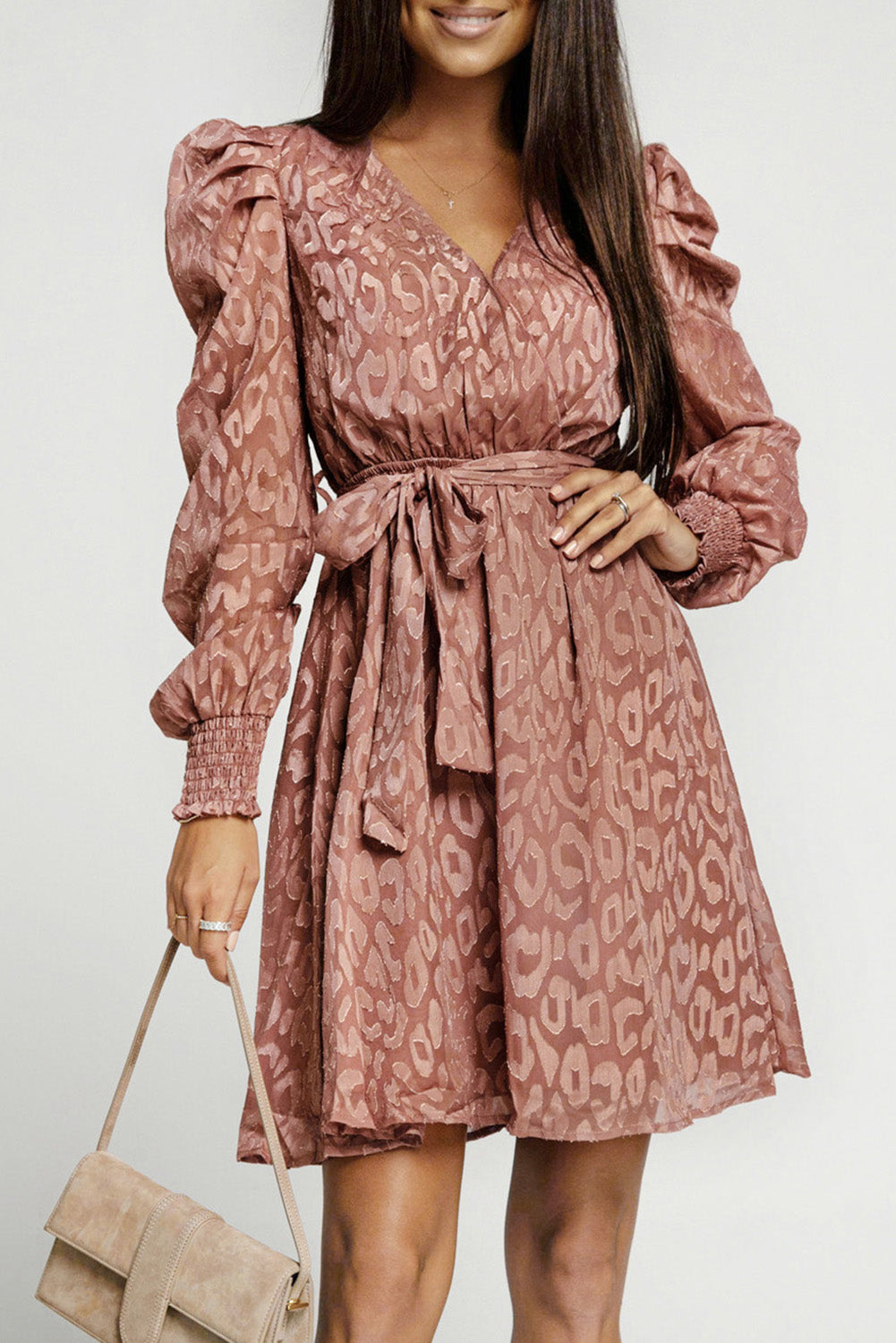 Rhae Jacquard Animal Print Surplice Dress