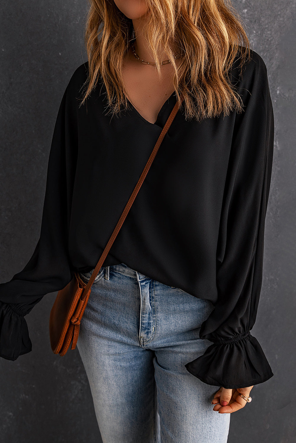 Flared Cuff Bishop Sleeve Blouse