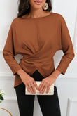 Lace-up Wrapped Split Hem Solid Long Sleeve Top