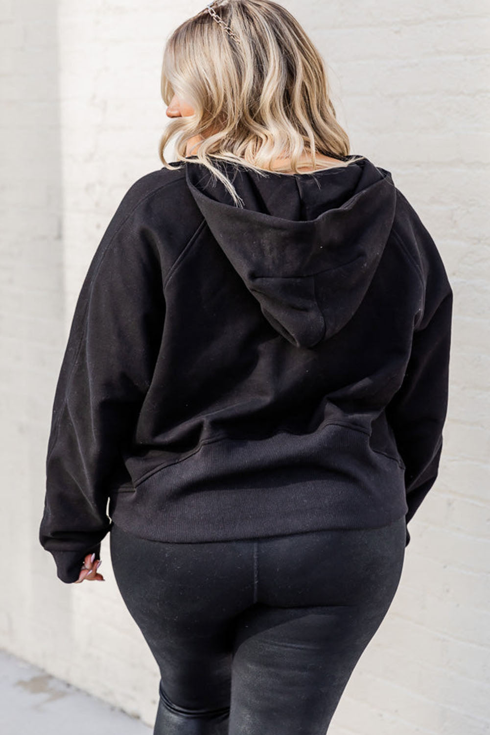 Half Zipper Kangaroo Pocket Plus Size Hoodie