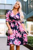 Wrap V Neck Floral Dress with Belt