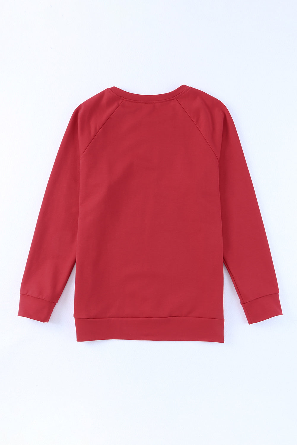 Sweat-shirt rouge uni à col rond et manches raglan 