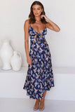 Floral Print Bust Knot Long Dress with Slit