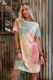 Robe t-shirt fendue surdimensionnée multicolore tie-dye