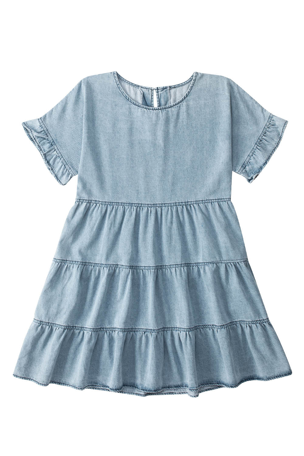 Ruffled Short Sleeves Tiered Denim Dress