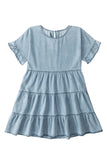 Ruffled Short Sleeves Tiered Denim Dress