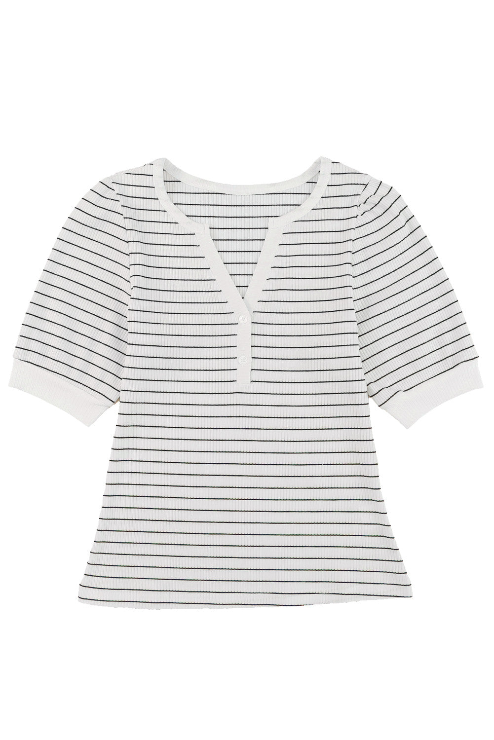 Striped Print Notch V Neck Short Sleeve Top