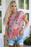 Red Short Sleeve Slim Fit Floral T Shirt