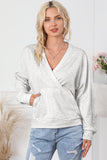 Contrast Trim V Neck Wrap Sweatshirt with Pocket