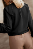 Black Crew Neck Gathered Stretch Cuff Shirt