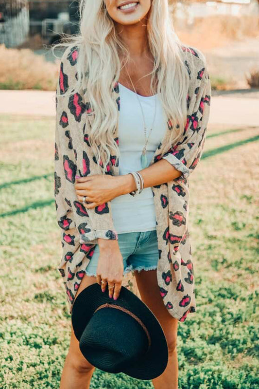 Print Open Front Long Sleeve Kimono