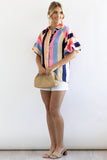 Color Block Striped Puff Sleeve Buttoned Shirt