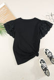 Hollow Out Ruffle Sleeve T-shirt