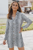 Long Sleeve Animal Print Shirt Dress