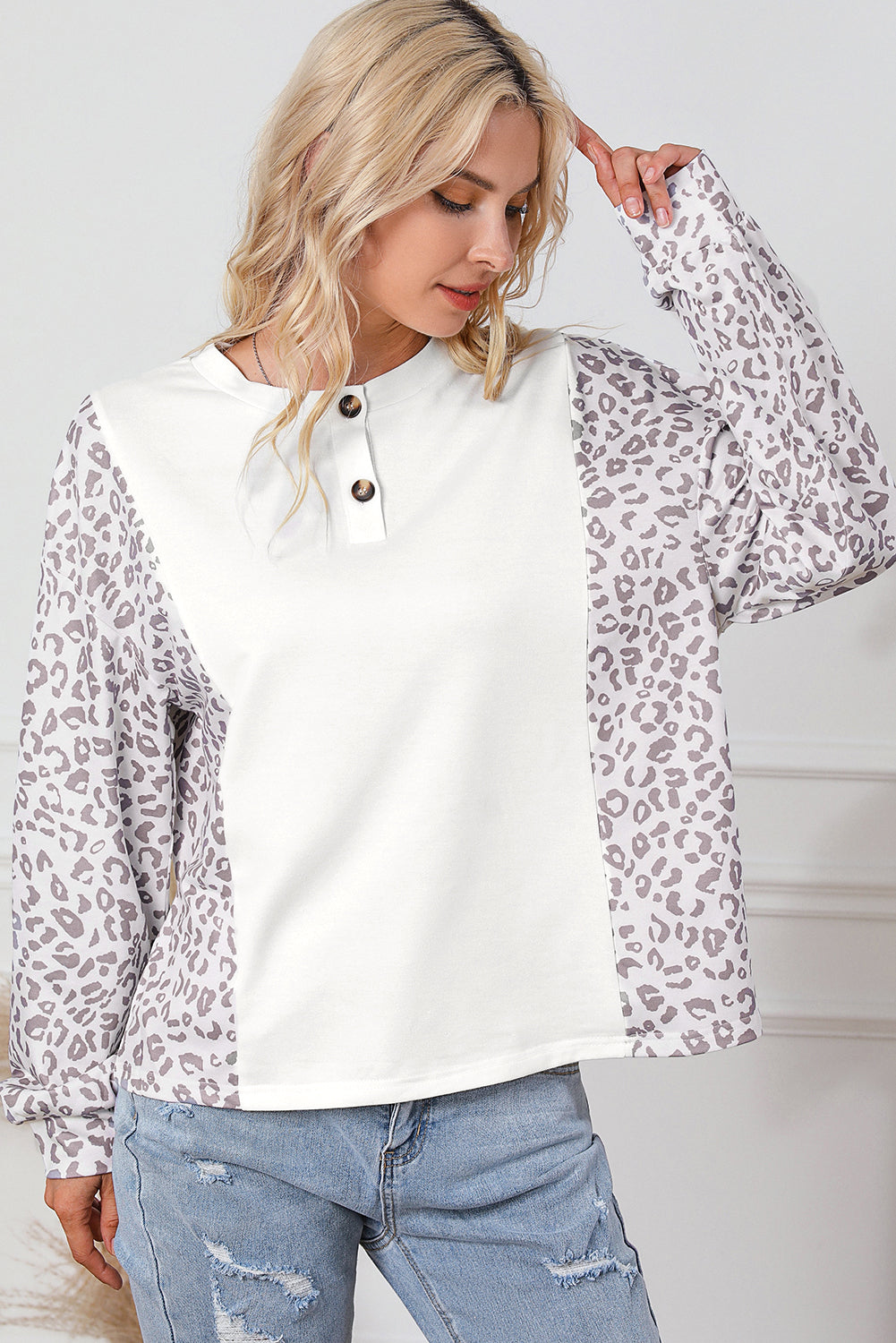 Splicing Dolman Sleeve Contrast Henley Top